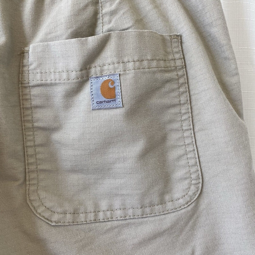 Carhartt Womens Original Fit Smithville Shorts Size 12 Tan Roll Tab Sides Safari - Picture 10 of 12